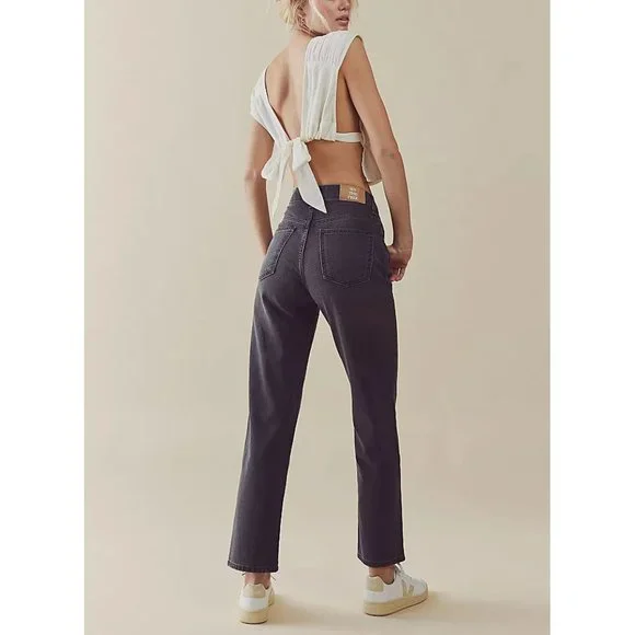 🎉LAST CHANCE🎉 FREE PEOPLE Pacifica Straight Leg Jeans / Worn Black - Picture 6 of 11